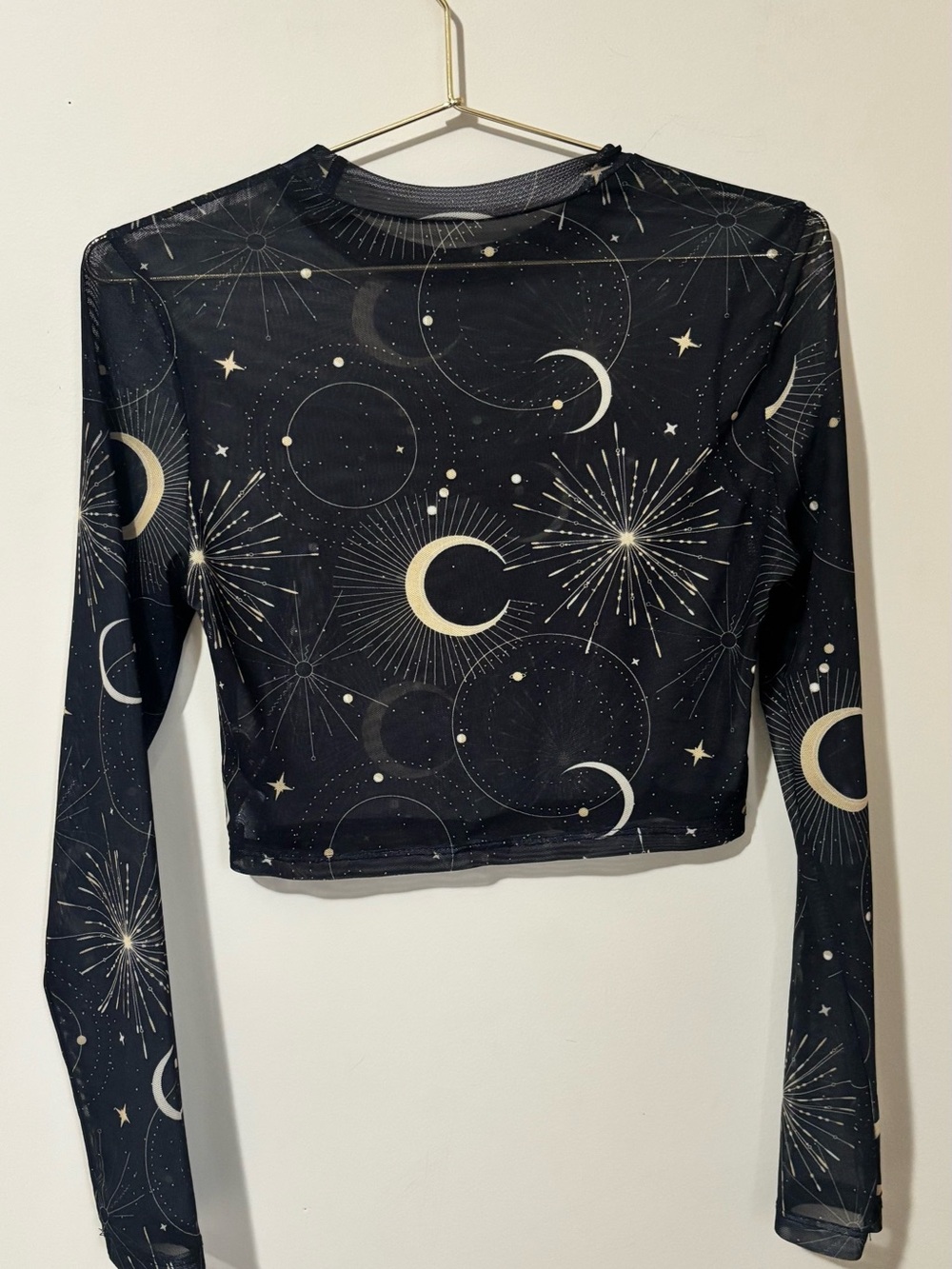 Celestial Long-Sleeve Mesh Crop Top Size XS